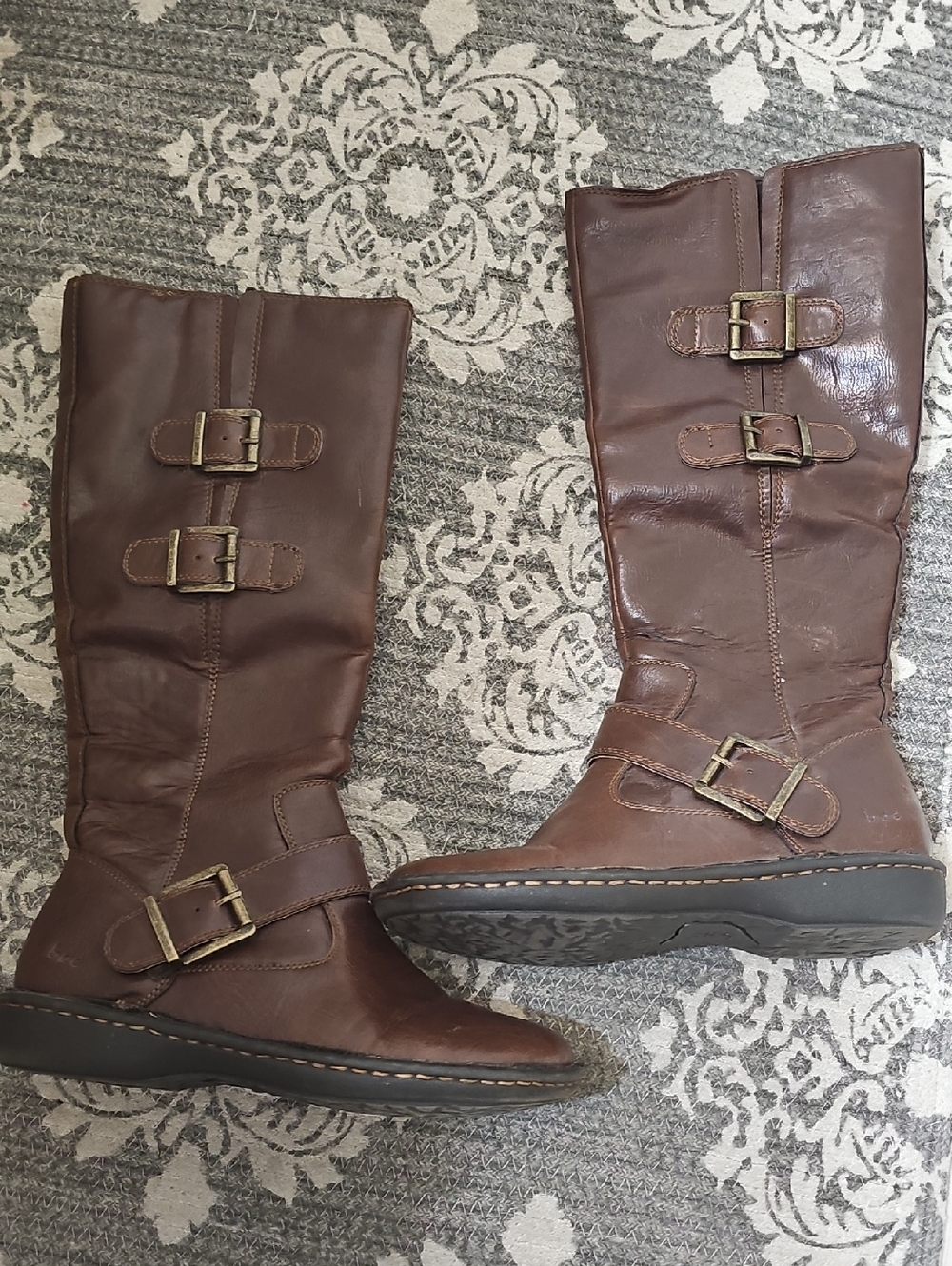 boc Women's Brown Leather Buckle Knee-High Moccasin Boots